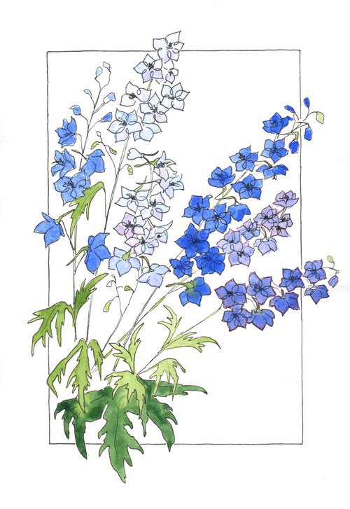 Flowers original watercolor - Bluebells illustration - Floral mixed media drawing - Gift idea by Olga Ivanova