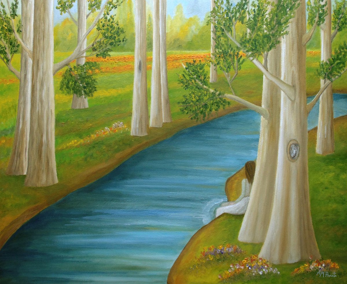 Impressionistic Landscape Oil Painting By Angeles M. Pomata, 18 X 15, Aside From The Noise, Original Artwork