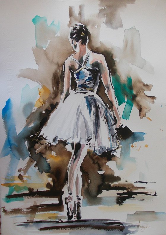 Admiration III - Ballerina Watercolor Painting