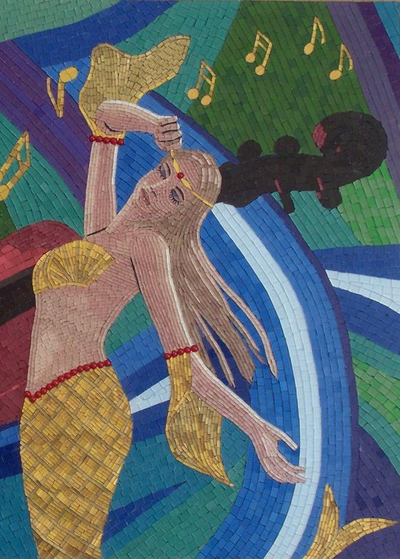 Lorelei - surreal mixed media mosaic woman art