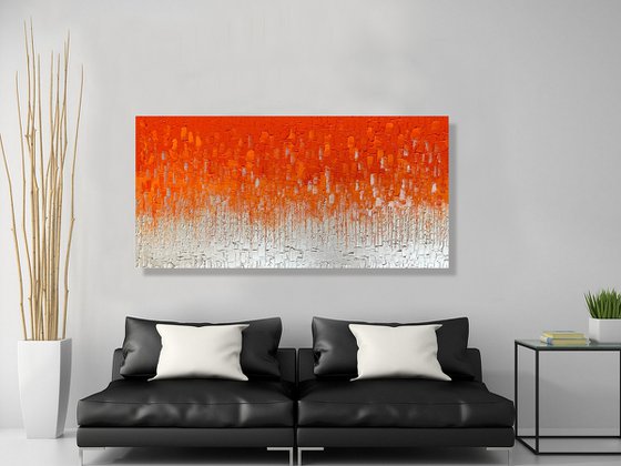 Cascade of Orange - LARGE,  TEXTURED, PALETTE KNIFE ABSTRACT ART – EXPRESSIONS OF ENERGY AND LIGHT. READY TO HANG!