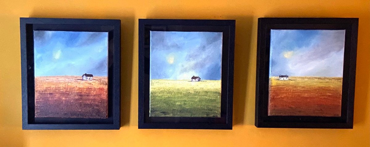 Impressionistic Landscape Oil Painting By Aisha Haider, 10 X 12, Cloudy Sky Set, Original Artwork