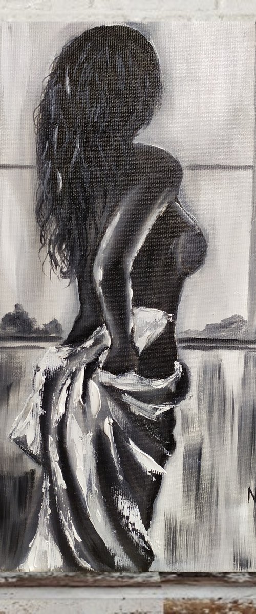 Looking so good, original nude erotic girl oil painting, impressionistic art by Nataliia Plakhotnyk