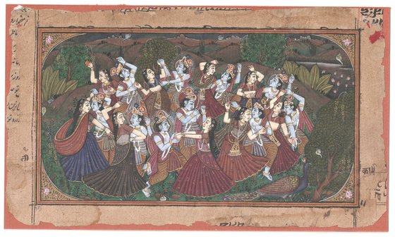 Raas Leela on Antique Manuscript Paper