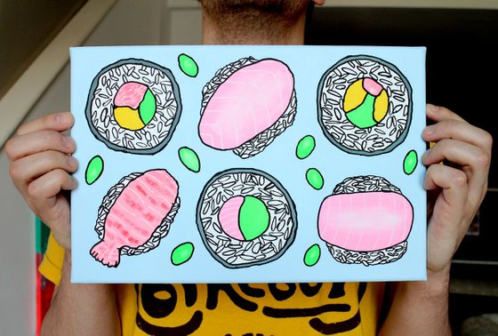 Sushi with Edamame Beans Pop Art Painting on Canvas