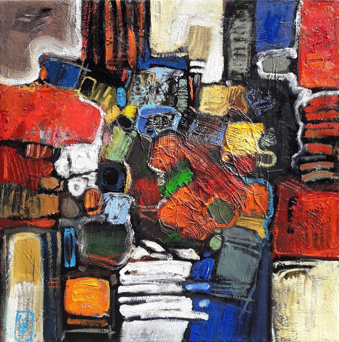 Abstract Oil Painting By Abgar Khacahtryan, 24 X 24, Reflection, Original Artwork