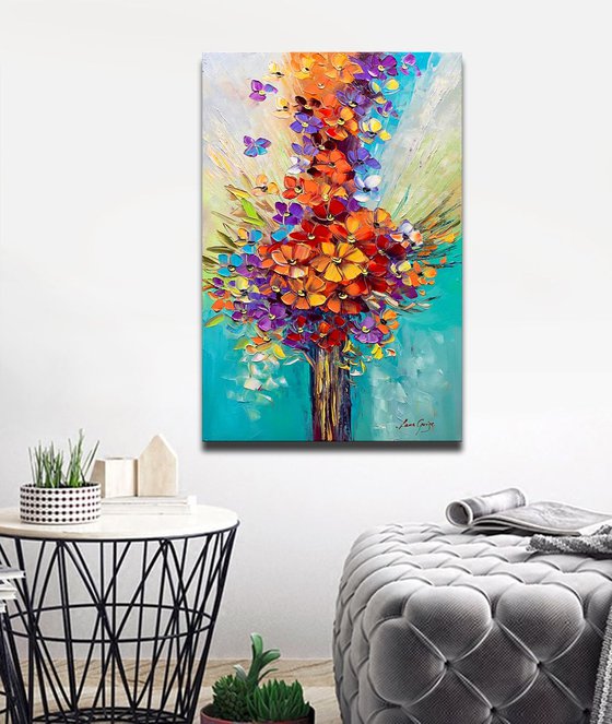 Flowers Painting Seasons of Love Original Abstract Heavy Textured Palette Knife