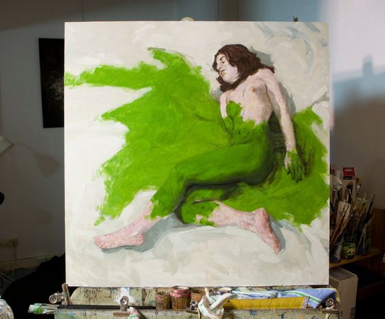 nude woman with green