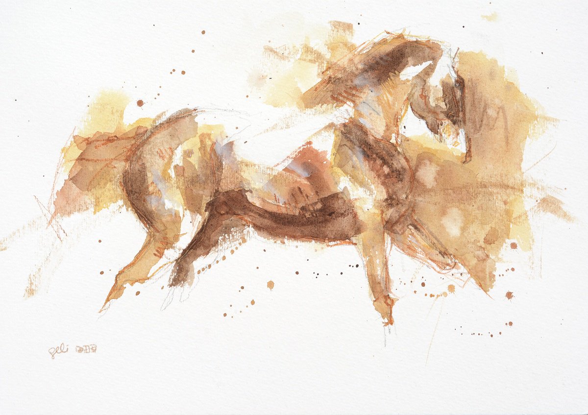 Expressive Watercolour , Equine Nude 297 By Benedicte Gele, 12 X 8, Artwork For Sale On Artfinder