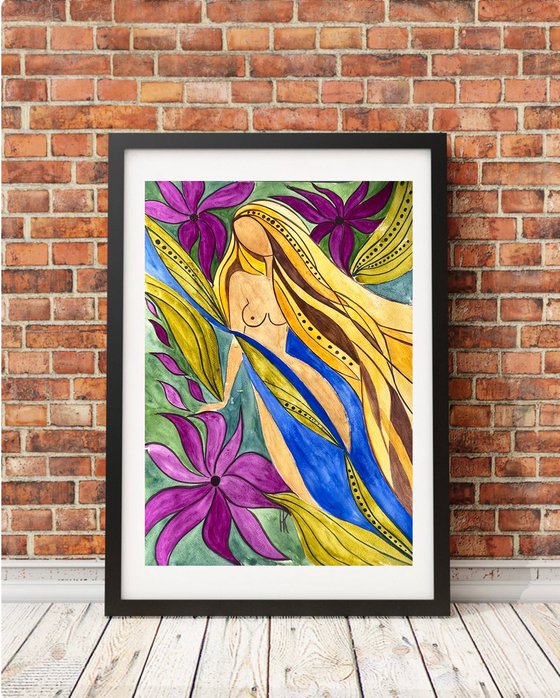 Flower Head Faceless Woman Original Painting
