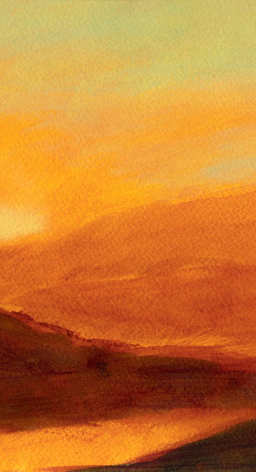 Warm landscape in the sunset - Ready to frame. by Fabienne Monestier