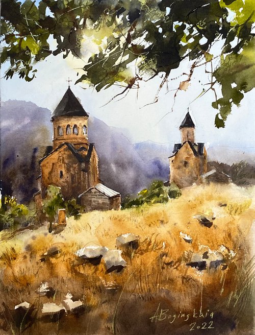 Noravank - watercolor landscape by Anna Boginskaia