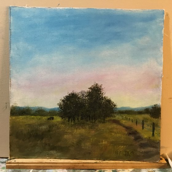 OUT TO PASTURE AT TWILIGHT - oil 12X12 (SOLD)