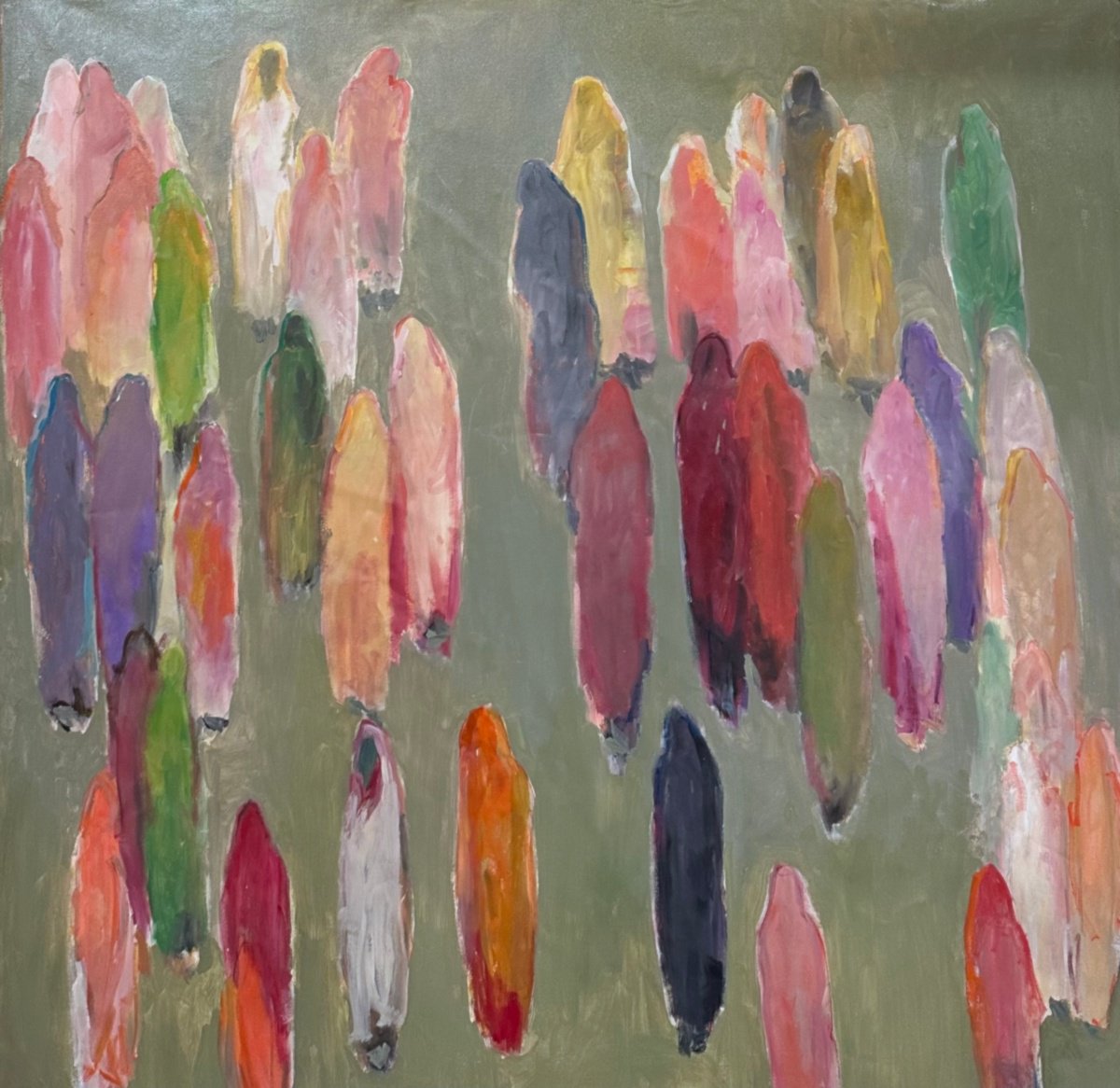 Abstract Portrait Oil Painting By Arun Prem, 60 X 60, Green Valley, Original Artwork