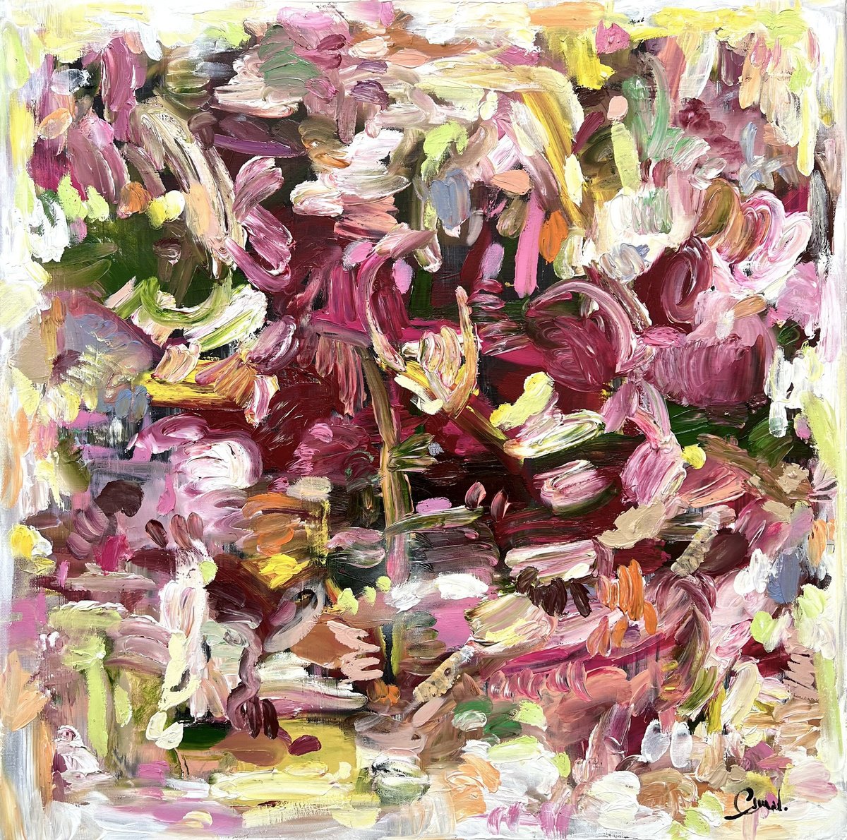 Abstract Landscape Oil Painting By Maria Esmar, 24 X 24", A Small Reminder Of Home, Original Artwork