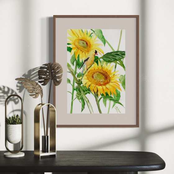 Goldfinch and Sunflowers