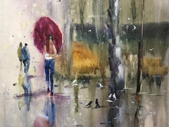 Watercolor "At the corner”