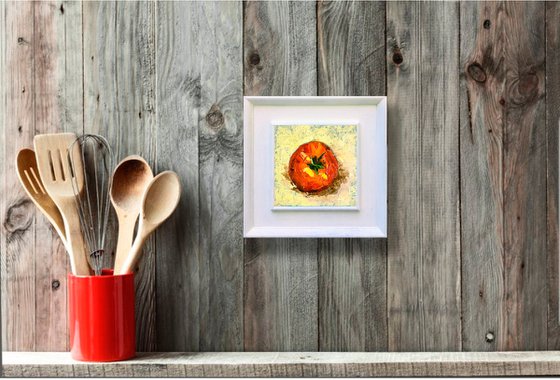 Tomato Painting Original Art Vegetable Artwork Impasto Food Wall Art Small Oil Painting