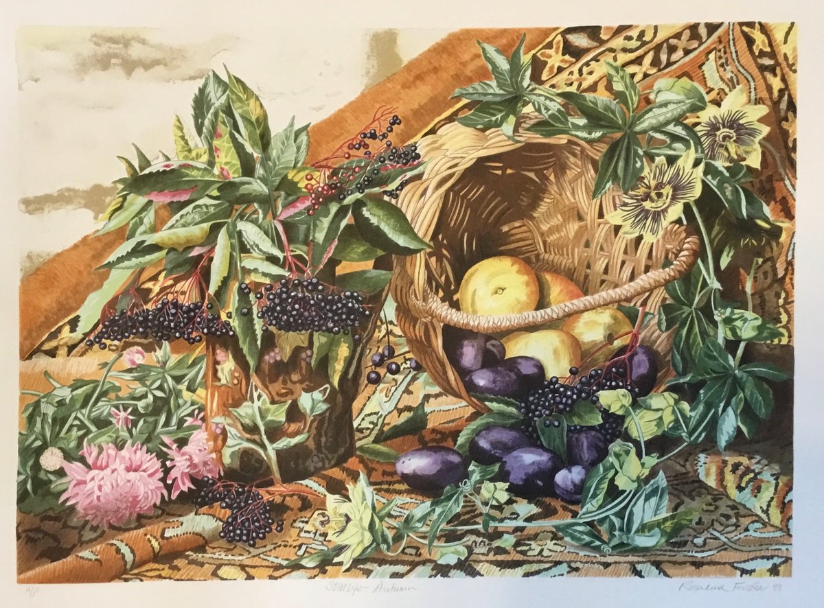 Botanical Limited Edition Print By Rosalind Forster, 27 X 20", Still Life Autumn, Original Artwork