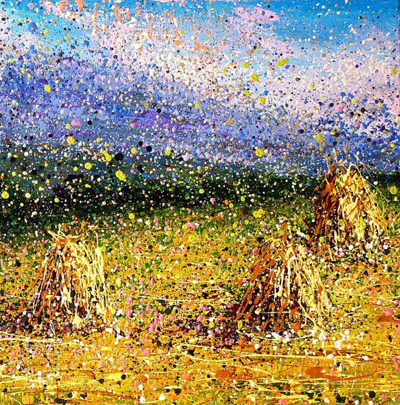 Large landscape painting On the top of mountain painting Panoramic landscape Mountain abstract painting Wheat Fields landscape Original art