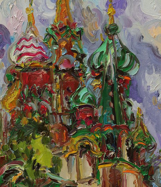 NООN. ST BASIL'S CATHEDRAL- Moscow cityscape - Russian architecture - oil painting