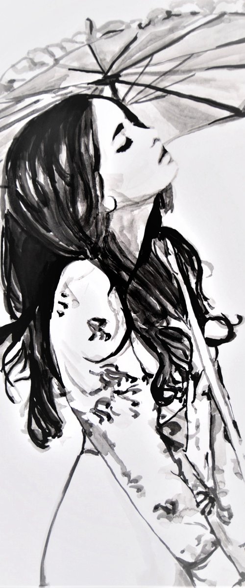 Girl with umbrella / 70 x 50 cm by Alexandra Djokic