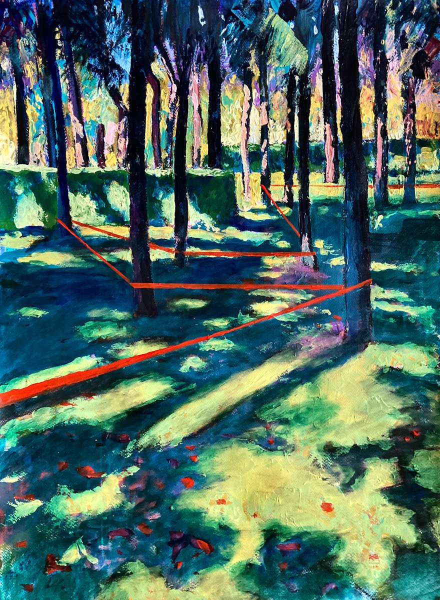 Impressionistic Landscape Acrylic Painting By John Cottee, 22 X 30, Red Line, Original Artwork