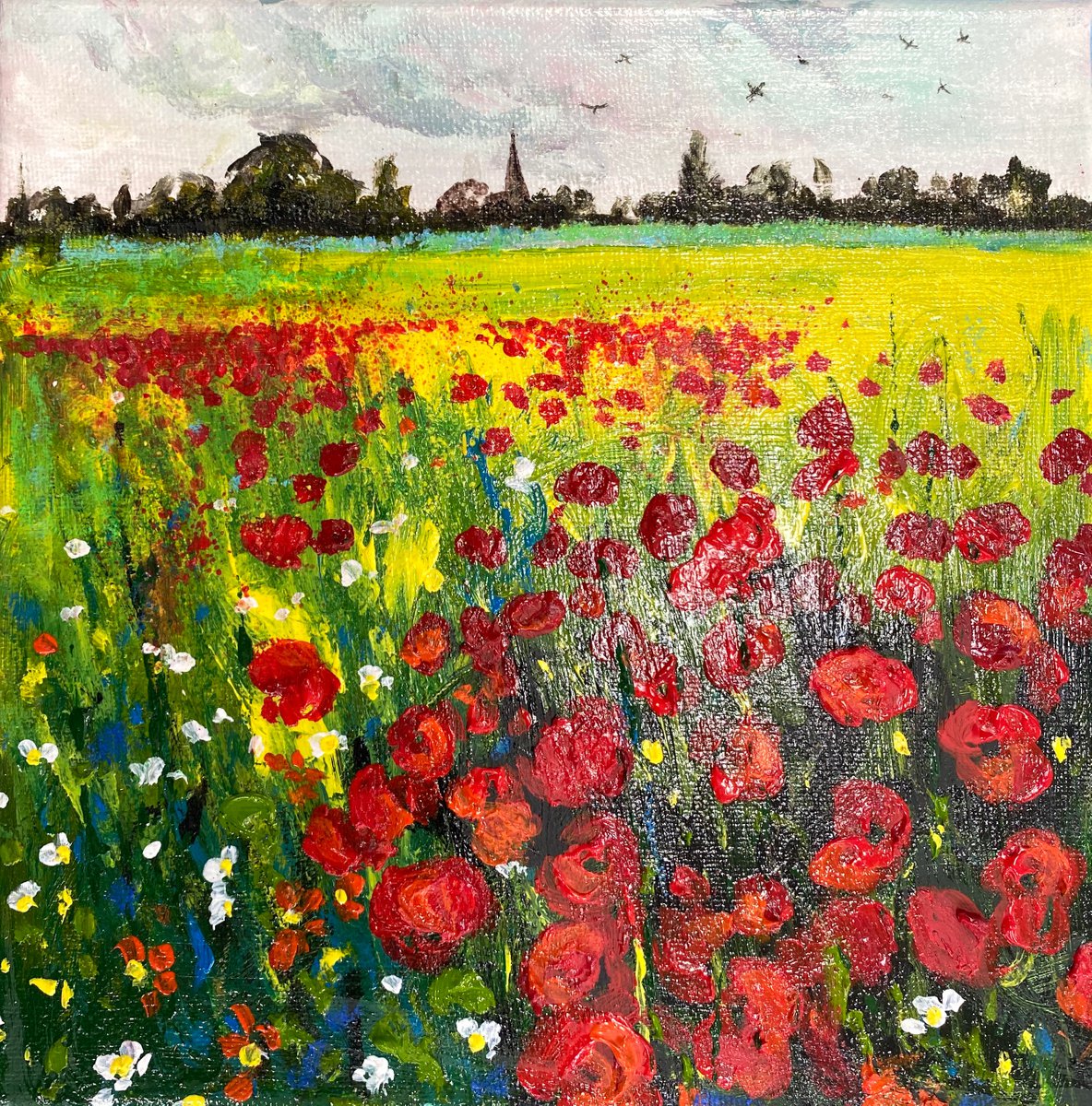 Seasons - Summer Field of Poppies Swallows by Teresa Tanner