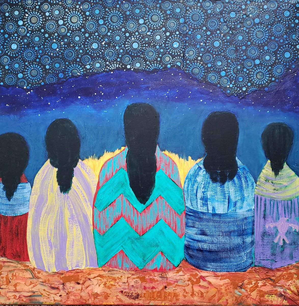 Impressionistic Portrait Acrylic Painting By Cathy Maiorano, 24 X 24, Stargazers, Original Artwork