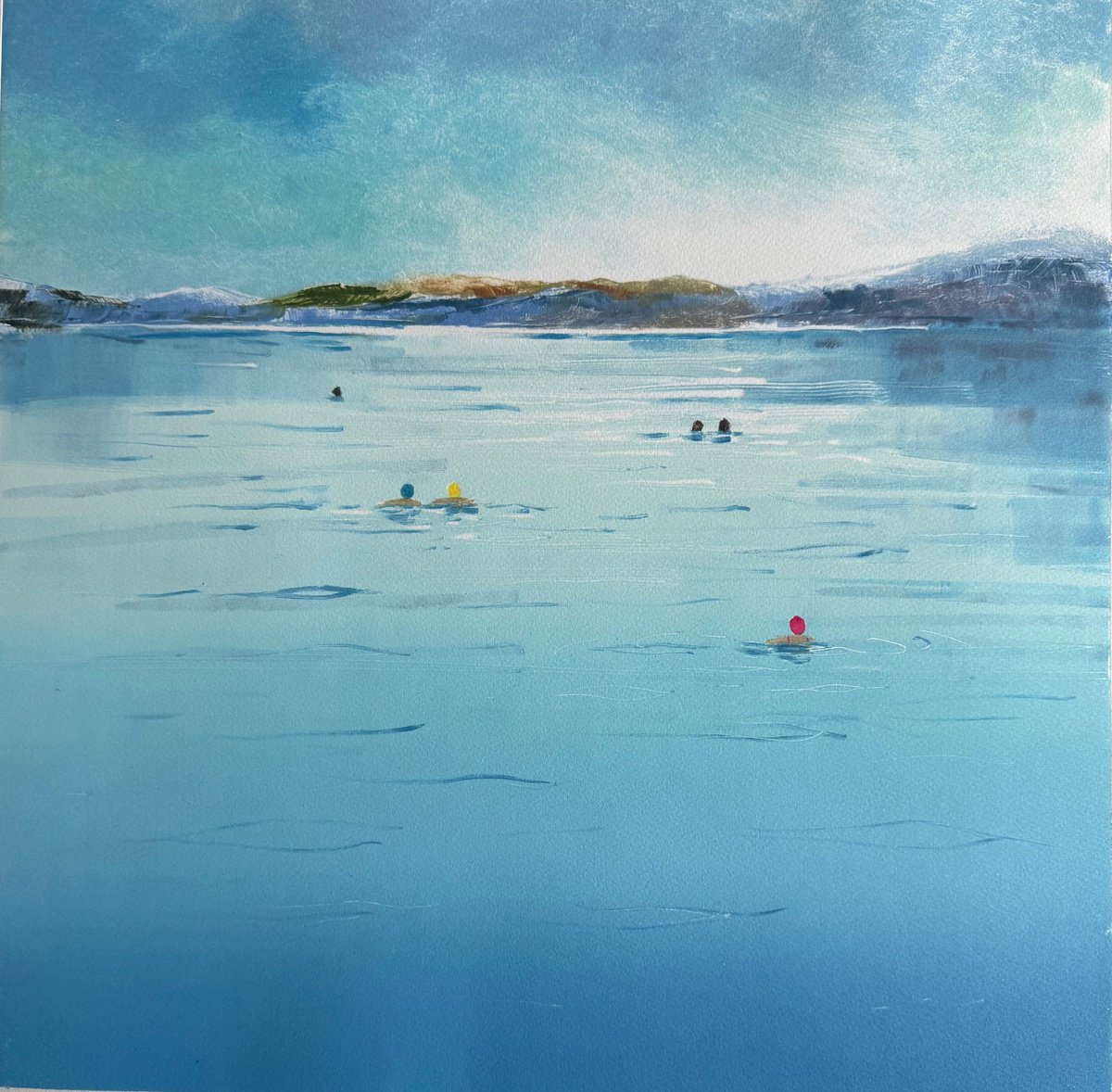 Impressionistic Landscape Limited Edition Print By Rebecca Denton, 24 X 24", Morning Swimmers, The Highlands, Original Artwork