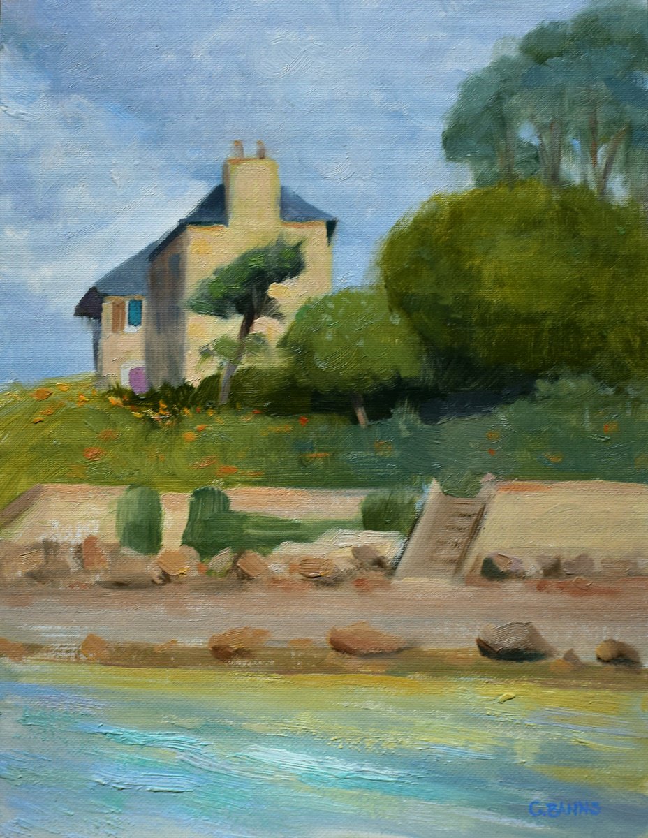Impressionistic Landscape Oil Painting By Gav Banns, 7 X 9, House By The Ocean Brittany, Original Artwork
