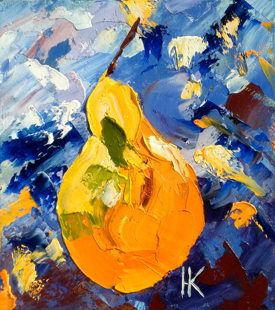 Pear Painting Fruit Original Art Small Still Life Oil Impasto Pallete Knife Canvas Artwork... by Halyna Kirichenko