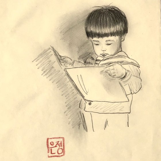Pencil sketch of Korean boy