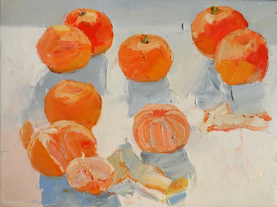 Tangerines Fruit Original Oil Painting Oil on Canvas Fine Art Impressionism