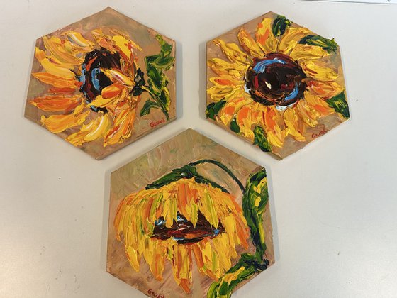 Triptiek Yellow Sunflower