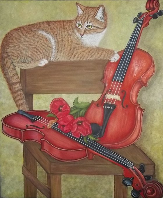Cat and two violins