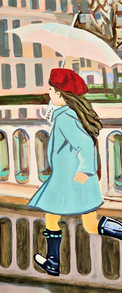 Girl with umbrella / 79,5 x 70 cm by Alexandra Djokic