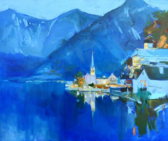Hallstatt,Austria,Mountains Painting, Landscape Painting,Art