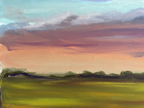 Sunset before storm. Plein air