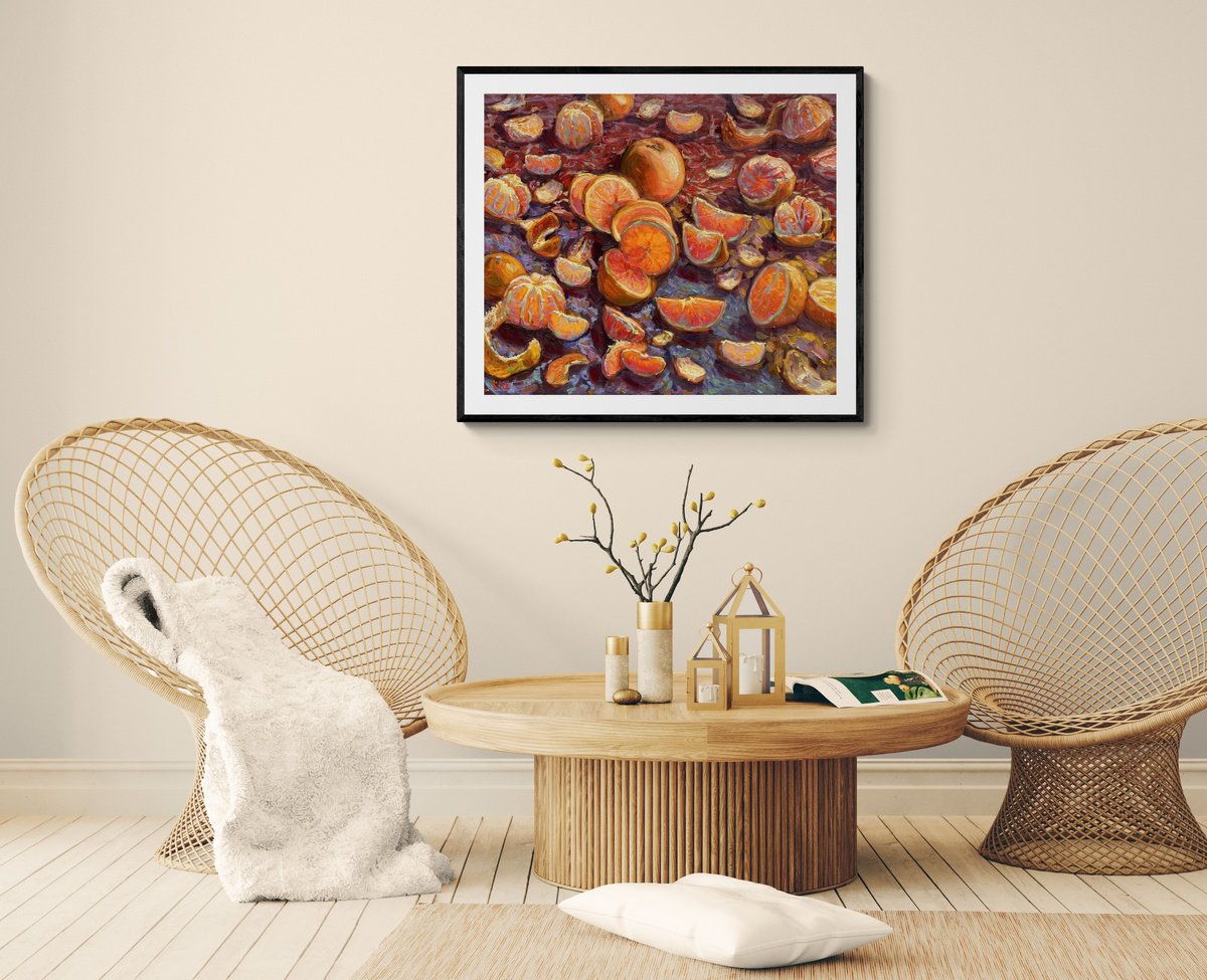 Impressionistic Still Life Oil Painting By Evgeny Chernyakovsky, 31 X 27, Tangerine , Original Artwork