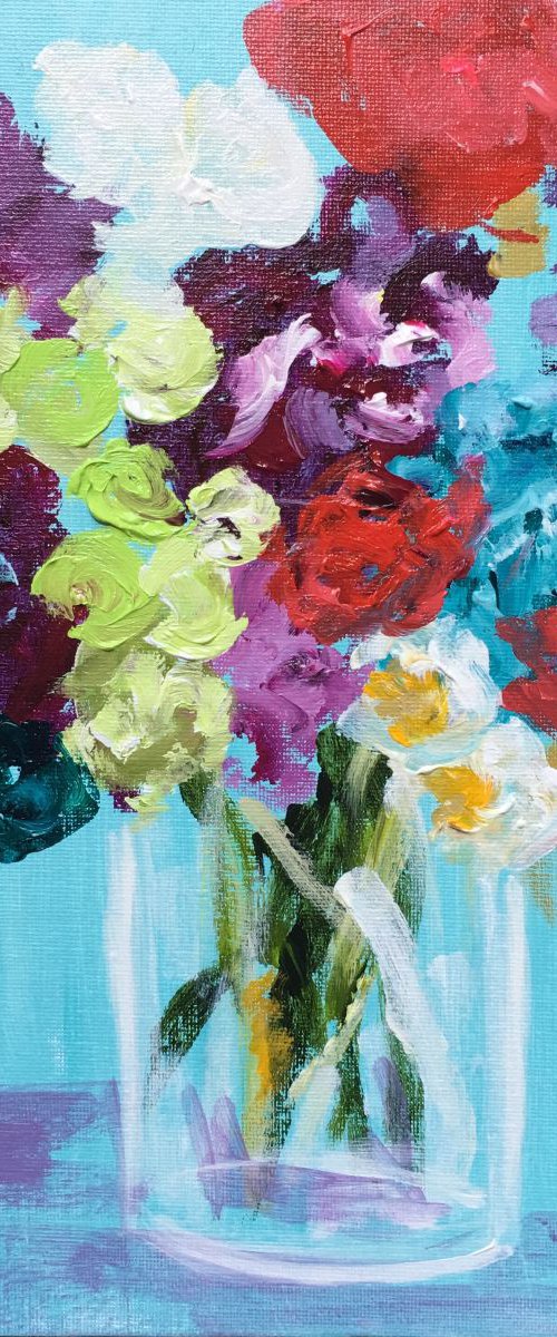 Bright floral mini work on canvas board by Emma Bell