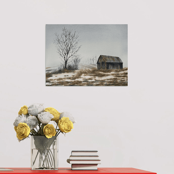 Old barn winter scene