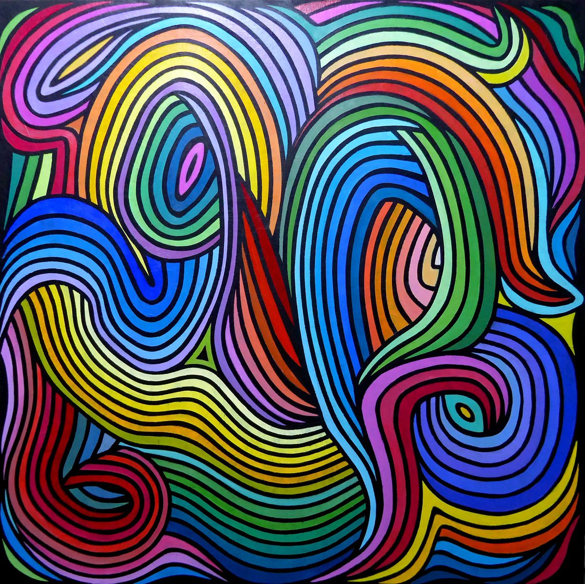 Organic Abstract Acrylic Painting By Stephen Conroy, 31 X 31", Composition In Colours & Black, Original Artwork