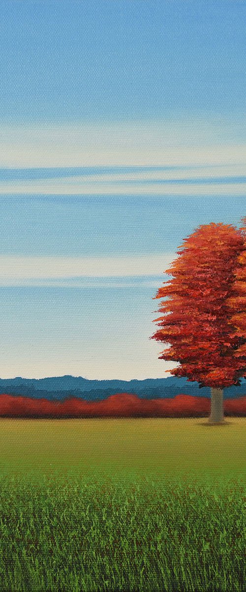 Two Red Trees - Blue Sky by Suzanne Vaughan