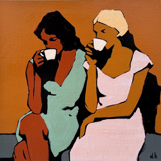 Women Drinking Coffee Original Painting
