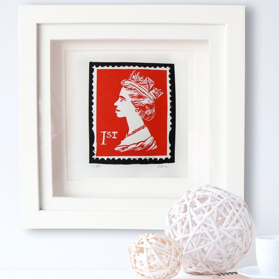 Custom order - 1st Class - Framed, ready to hang linocut print