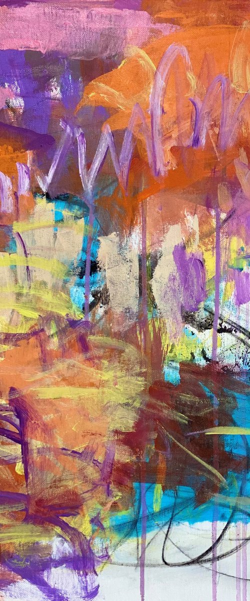 Stuck - Bright, Colorful and Whimsical Abstract Expressionism by Kat Crosby