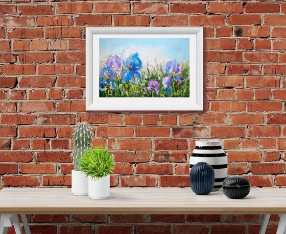 Iris Painting Floral Original Art Meadow Artwork Flower Wall Art