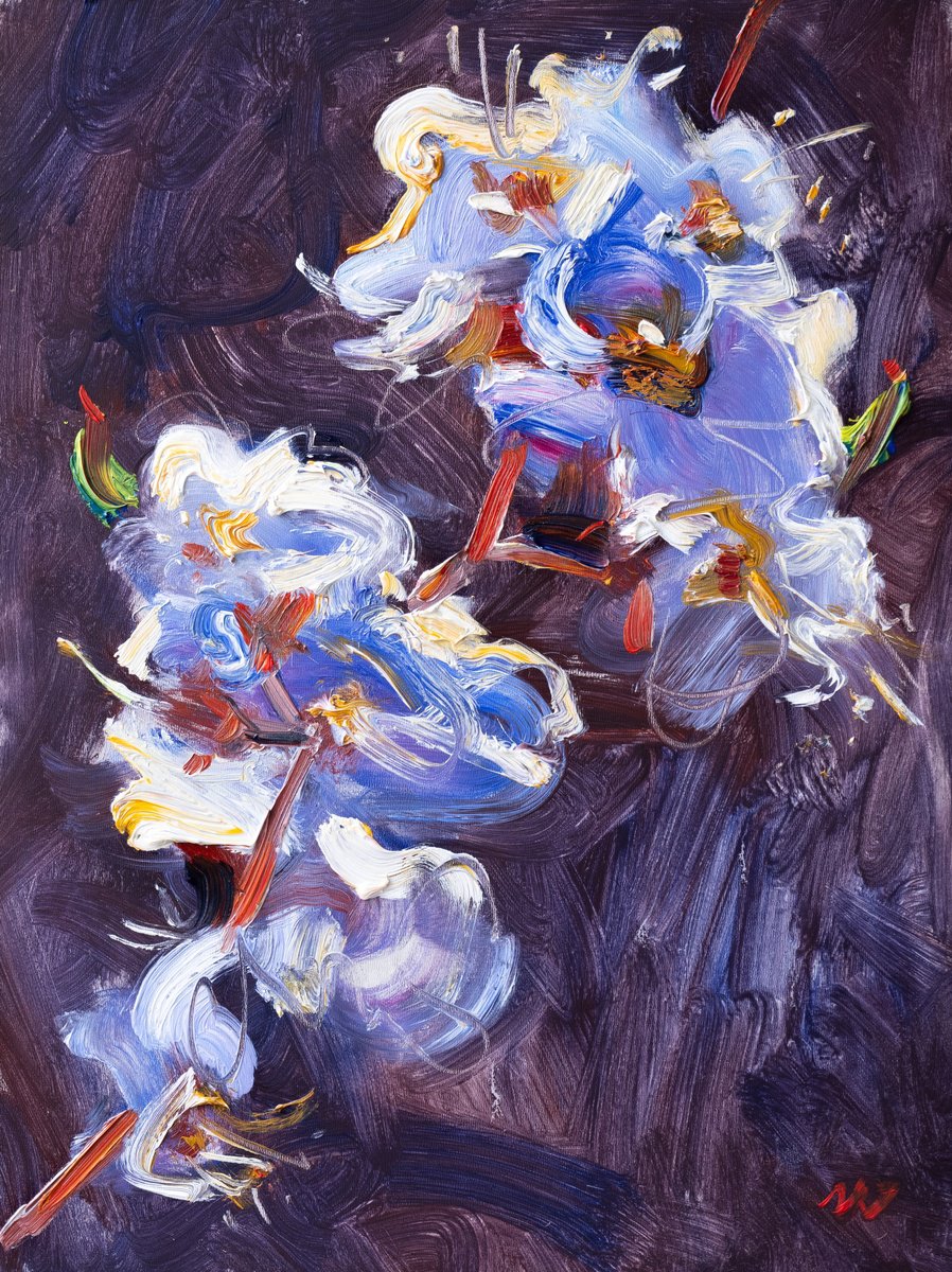 Expressive Botanical Oil Painting By Vasyl Moldavchuk, 9 X 12", Emotions Of Spring, Original Artwork