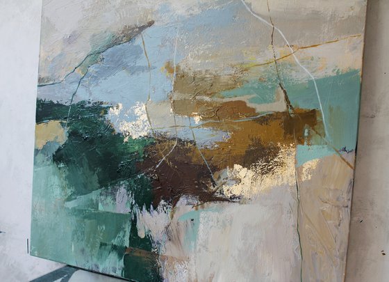"Iceland" Abstract green brown gold art